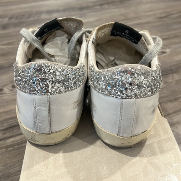 Golden Goose GGDB Superstar Red Glitter Star Silver Sneakers Sz 38 US 8 Women’s - Picture 5 of 16